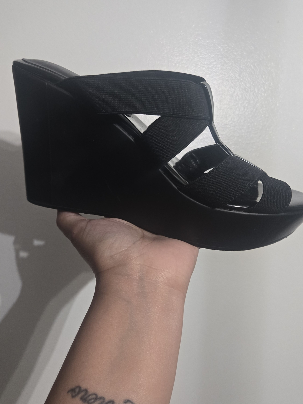 Charles By Charles David Black Crisscross Wedge Sandals